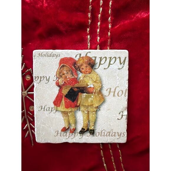 Studio Vertu Handmade Victorian Vintage Christmas 4” Coaster Set Made USA Gift - Picture 2 of 8